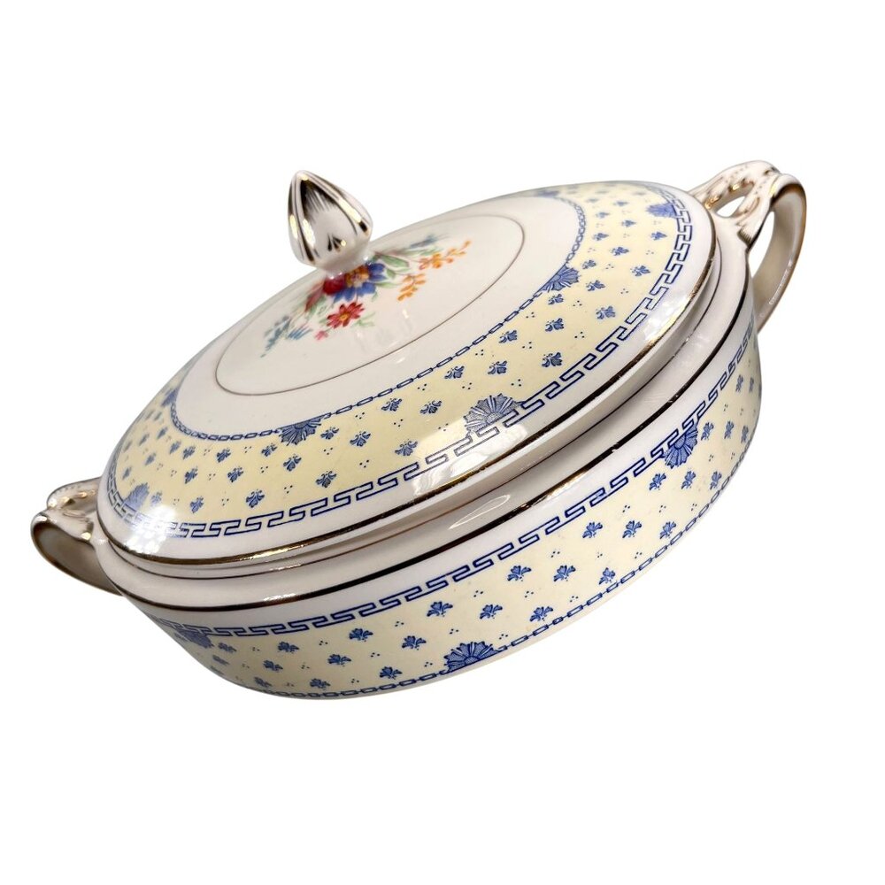 Vtg Alfred Meakin Torquay Covered Vegetable Bowl Double Handle Floral England